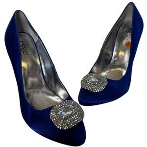 Size 8.5 Blue Satin Rhinestone Something Blue Stiletto Heels Shoes Wedding